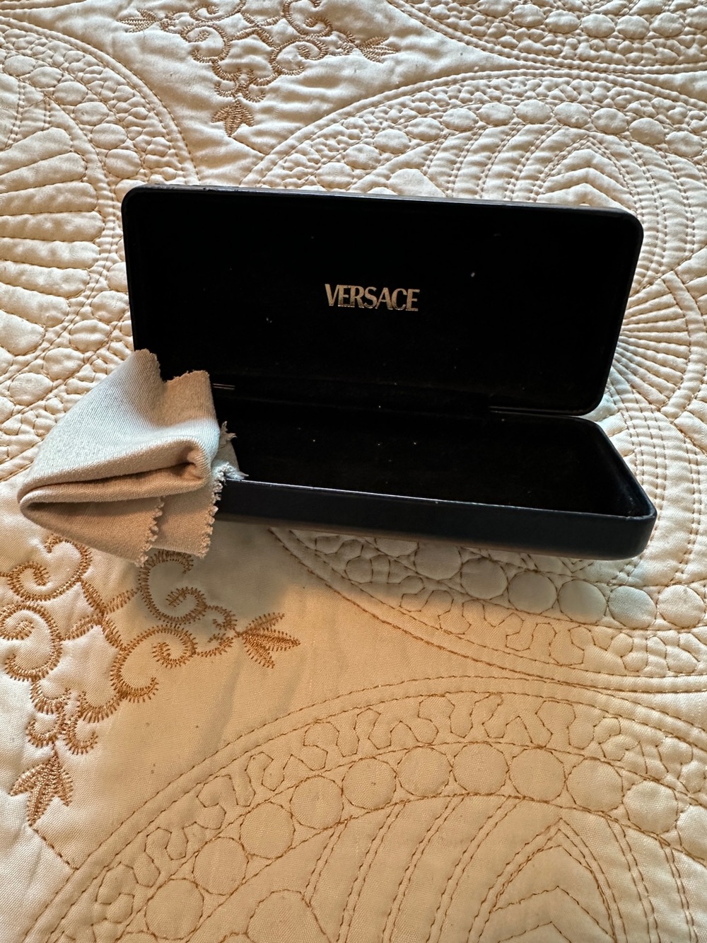 Versace Black Sunglasses Case with Beige Cleaning Cloth